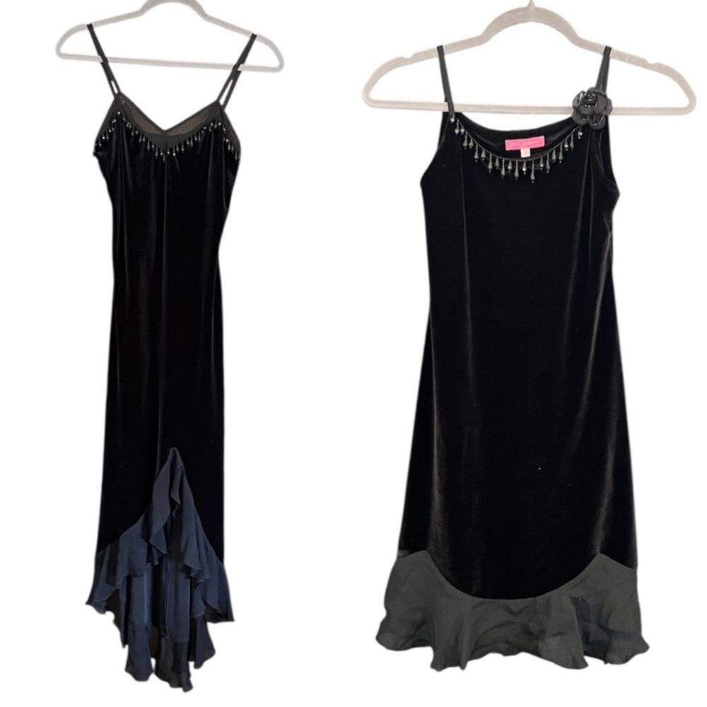 Matching Mother Daughter Vintage Betsey Johnson Black Velvet Beaded Slip Dress